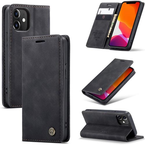 Kal-Coque Iphone 12 Mini, Housse Antichoc En Cuir Pu Premium Fentes Cartes Etui Pochette De Portefeuille Avec Fonction Support Case À Rabat Pour Iphone 12 Mini - Noir