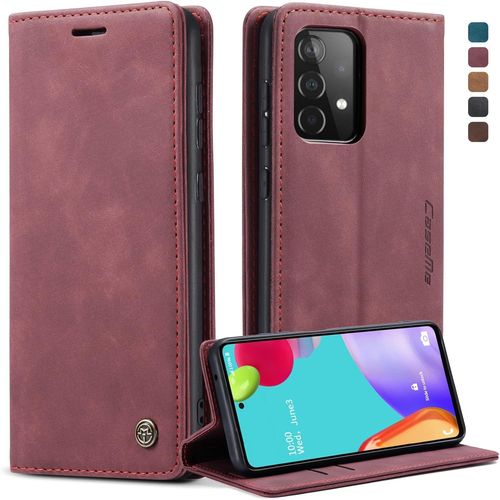 Kalanka-Coque Samsung Galaxy A52 5g/A52s 5g, Housse Antichoc En Cuir Pu Premium Fentes Cartes Etui Pochette De Portefeuille Avec Fonction Support Case À Rabat Pour Galaxy A52/A52s 5g -Vin Rouge