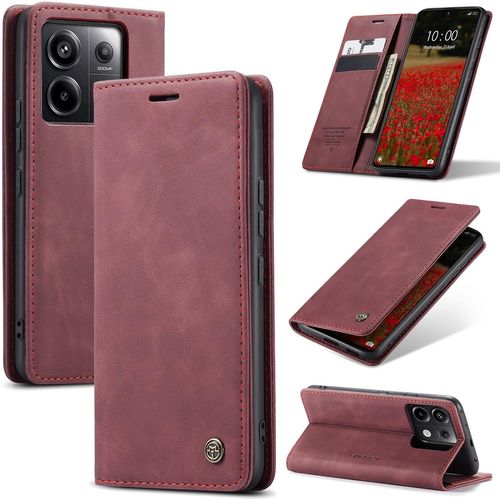 Eryi-Coque Pour Xiaomi Redmi Note 13 Pro 5g Premium Housse Cuir Protection Pochette Rabat Portefeuille Flip Case Porte Magnétique Coque Étui Pour Redmi Note 13 Pro 5g, Vin Rouge