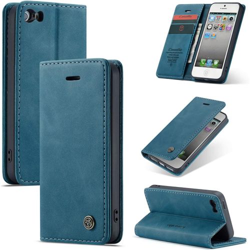 SJZG-Coque Pour Iphone 5 / Iphone 5S / Iphone Se (2016) Pochette, Etui Protection Housse Premium En Cuir Pu,Etui À Rabat Pochette De Portefeuille Étui Pour Iphone 5 / 5S Case, Bleu Vert
