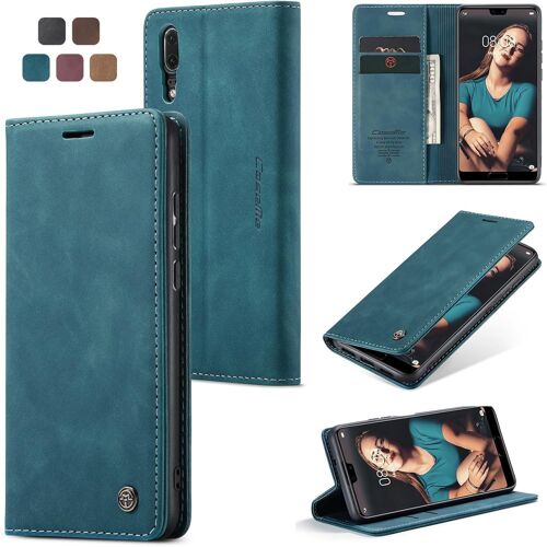 SUBZONAL-Coque pour Huawei P20 Pochette, Etui Protection Housse Premium en Cuir PU,Etui à Rabat Pochette de Portefeuille Étui pour Huawei P20 Case, Bleu Vert