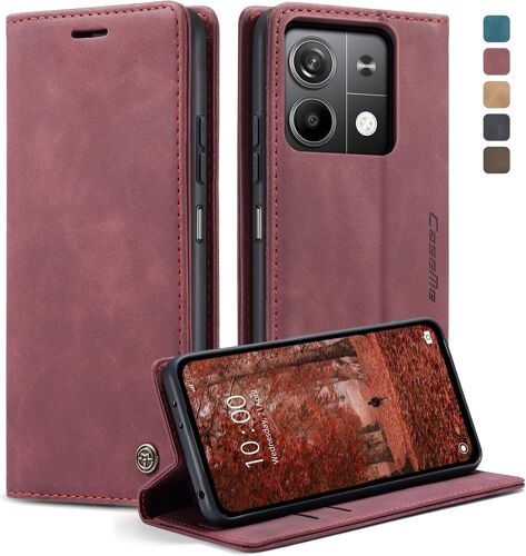 AEFJ-Coque pour Xiaomi Redmi Note 13 5G(Pas pour 4G) Étui Wallet Cover, Housse Flip en Cuir Premium PU Portefeuille Case, [Fentes pour Cartes] [Magnétique] [Antichoc] [Kickstand] Housse, Rouge