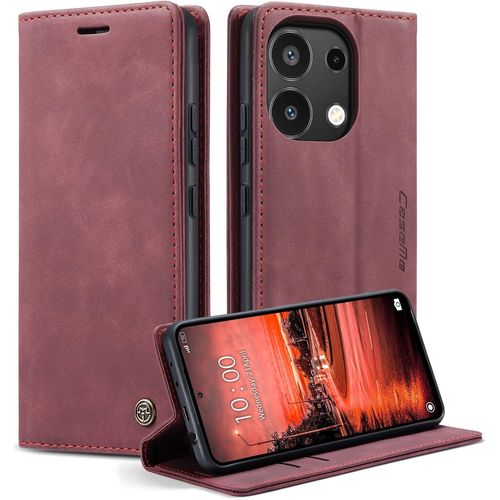 Kal-Coque Xiaomi Redmi Note 13 4g [Pas Pour 5g], Housse Antichoc En Cuir Pu Premium Fentes Cartes Etui Pochette De Portefeuille Avec Fonction Support Case À Rabat Pour Note 13 4g - Vin Rouge
