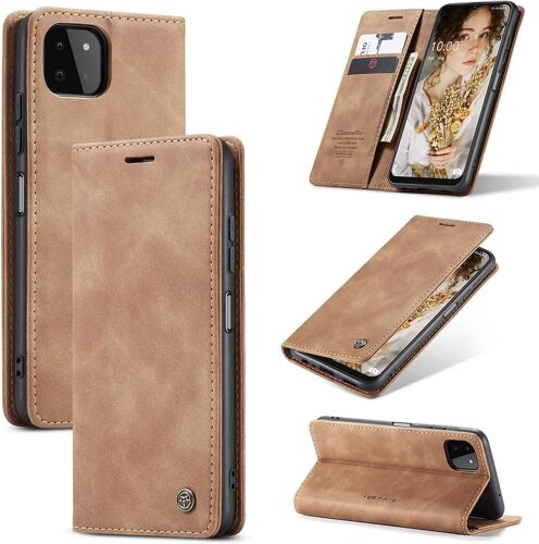 CAUC-Coque Samsung Galaxy A22 4G/5G, Housse Antichoc en Cuir PU Premium Fentes Cartes Etui Pochette de Portefeuille avec Fonction Support Case à Rabat pour Samsung Galaxy A22 - Brun