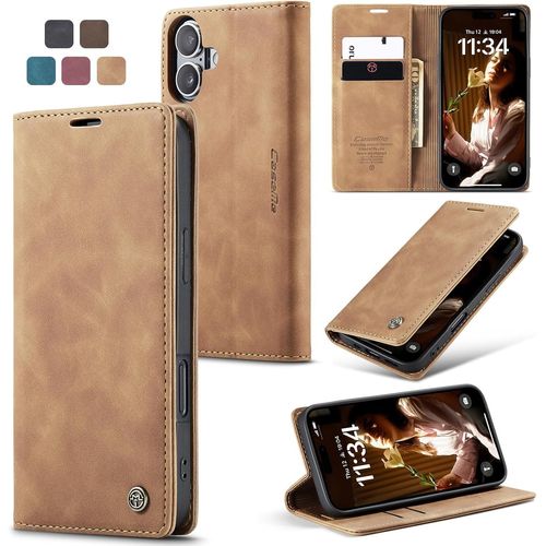 Kal-Coque Iphone 16 Housse Antichoc En Cuir Pu Premium Fentes Cartes Etui Pochette De Portefeuille Avec Fonction Support Case À Rabat Pour Iphone 16 - Brun