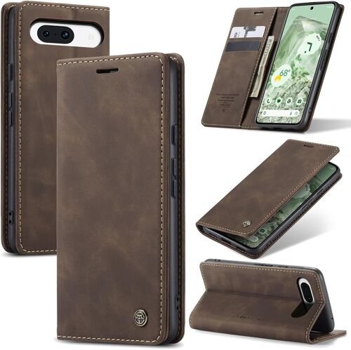 SJZG-Coque Pour Google Pixel 8A 5G Premium Housse Cuir Protection Pochette Rabat Portefeuille Flip Case Porte Magnétique Coque Étui Pour Google Pixel 8A, Café
