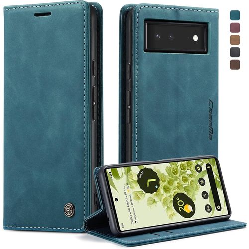 SJZG-Coque Pour Google Pixel 6 Pochette, Etui Protection Housse Premium En Cuir Pu,Etui À Rabat Pochette De Portefeuille Étui Pour Google Pixel 6 Case, Bleu Vert