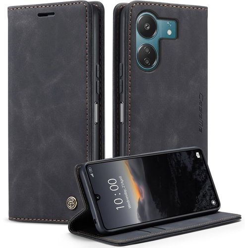 Kal-Coque Pour Xiaomi Redmi 13c 6.74"", Coque Xiaomi Poco C65 Pochette, Etui Protection Housse Premium En Cuir Pu,Etui À Rabat Pochette De Portefeuille Étui Xiaomi Redmi 13c, Flip Case, Noir