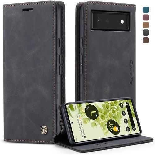 KAL-Coque Pour Google Pixel 6 Pochette, Etui Protection Housse Premium En Cuir Pu,Etui À Rabat Pochette De Portefeuille Étui Pour Google Pixel 6 Case, Noir