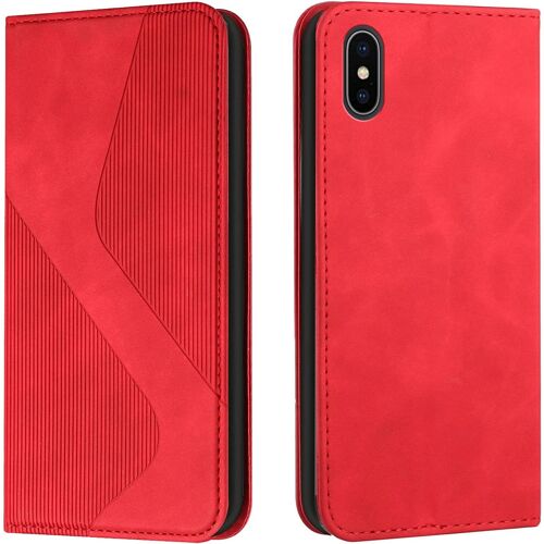 Case for iPhone XS/iPhone X, iPhone XS/X (5.8 Inches) Leather, PU Leather Wallet Case and Magnetic Flip Pouch Protective Case with Shockproof TPU Cover (Red)