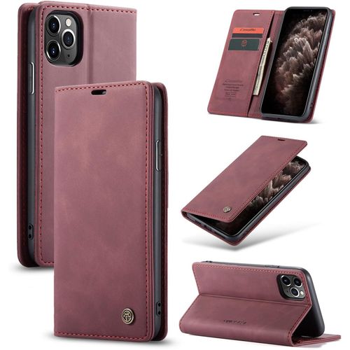 Kal-Coque Iphone 11 Pro Max Housse Antichoc En Cuir Pu Premium Fentes Cartes Etui Pochette De Portefeuille Avec Fonction Support Case À Rabat Pour Iphone 11 Pro Max - Vin Rouge