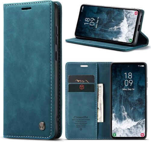 SUBZONAL-Coque pour Samsung Galaxy S23 FE 5G Premium Housse Cuir Protection Pochette Rabat Portefeuille Flip Case Porte Magnétique Coque Étui pour Samsung Galaxy S23 FE, Bleu Vert
