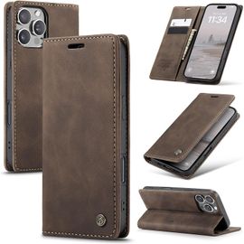 KAL-Coque Pour Iphone 16 Promax 5G Premium Housse Cuir Protection Pochette Rabat Portefeuille Flip Case Porte Magnétique Coque Étui Pour Iphone 16 Promax, Café