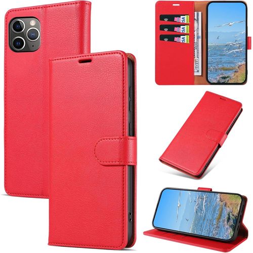 Trahoo-Coque Pour Iphone 11 Pro Max, Antichoc Magnetique Étui À Rabat Avec Porte Cartes, Portefeuille Housse En Cuir Pu Coque Pour Iphone 11 Pro Max, Rouge