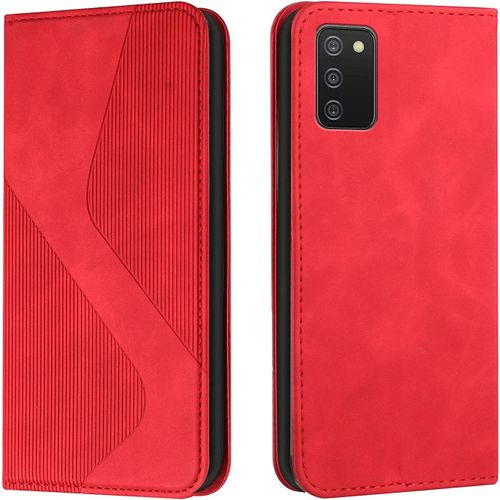 Kal-Coque Pour Samsung Galaxy A03s, Etui Samsung A03s Cuir, Housse En Cuir Samsung A03s, Cuir Portefeuille Housse Avec Magnétique Flip Étui À Rabat Case Etui Housse Samsung A03s (Rouge)