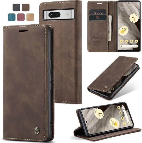 CAUC-Coque Google Pixel 7A Housse Antichoc en Cuir PU Premium Fentes Cartes Etui Pochette de Portefeuille avec Fonction Support Case à Rabat pour Pixel 7A - Café