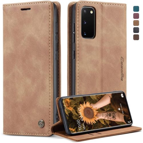 KAL-Coque Pour Samsung Galaxy S20 Etui Premium Housse En Cuir Pochette Protection Portefeuille Rabat Clapet Case Porte Carte Magnétique Étui Pour Samsung Galaxy S20 6,2'' - Brun