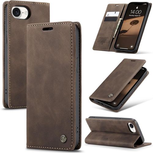 Sansh-Coque Pour Iphone 16e 5g Premium Housse Cuir Protection Pochette Rabat Portefeuille Flip Case Porte Magnétique Coque Étui Pour Iphone 16e, Café