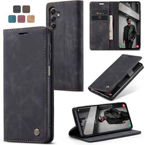 CAUC-Coque Samsung Galaxy A15 4G/5G, Housse Antichoc en Cuir PU Premium Fentes Cartes Etui Pochette de Portefeuille avec Fonction Support Case à Rabat pour Samsung Galaxy A15 4G/5G - Noir