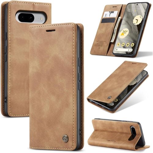 KAL-Coque Pour Google Pixel 8 5G Premium Housse Cuir Protection Pochette Rabat Portefeuille Flip Case Porte Magnétique Coque Étui Pour Google Pixel 8, Brun