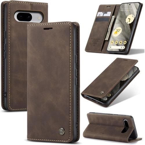 KWEX-Coque pour Google Pixel 8 5G Premium Housse Cuir Protection Pochette Rabat Portefeuille Flip Case Porte Magnétique Coque Étui pour Google Pixel 8, Café