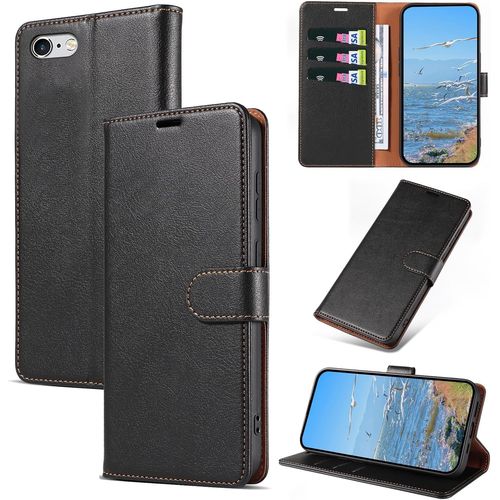 Kal-Coque Pour Iphone 6s Plus/Iphone 6 Plus, Antichoc Magnetique Étui À Rabat Avec Porte Cartes, Portefeuille Housse En Cuir Pu Coque Pour Iphone 6s Plus/Iphone 6 Plus, Noir
