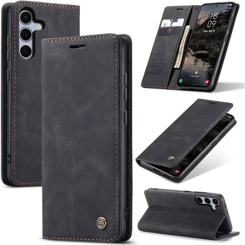 Thsds-Coque Pour Samsung Galaxy S25 5g Premium Housse Cuir Protection Pochette Rabat Portefeuille Flip Case Porte Magnétique Coque Étui Pour Samsung Galaxy S25, Noir