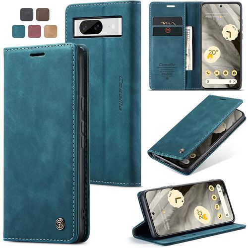 KALANKA-Coque Google Pixel 8 Housse Antichoc en Cuir PU Premium Fentes Cartes Etui Pochette de Portefeuille avec Fonction Support Case à Rabat pour Pixel 8 - Bleu Vert