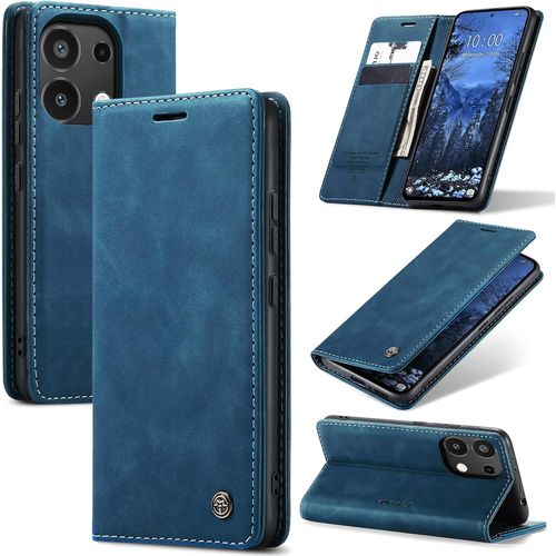 Kal-Coque Pour Xiaomi Redmi Note 13 4g Premium Housse Cuir Protection Pochette Rabat Portefeuille Flip Case Porte Magnétique Coque Étui Pour Redmi Note 13 4g, Bleu
