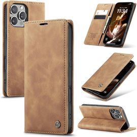 KAL-Coque Pour Iphone 16 Promax 5G Premium Housse Cuir Protection Pochette Rabat Portefeuille Flip Case Porte Magnétique Coque Étui Pour Iphone 16 Promax, Brun