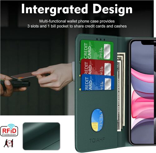 Coque pour iPhone 11 Coque Etui avec Porte Carte à Rabat Clapet Portefeuille en Cuir Pochette Magnétique Antichoc Flip Case Étui Cover Housse Protection Coque pour iPhone 11,Vert Foncé