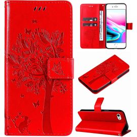 Coque Pour Iphone Se 2022 / Iphone Se 2020 / Iphone 8 / Iphone 7 Etui Housse Coque En Cuir Avec Motif Porte Carte Portefeuille À Rabat Magnétique Flip Case Cover Antichoc Étui Coque,Rouge
