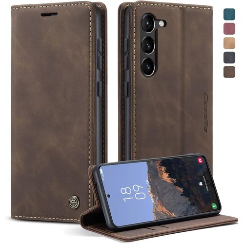 Coque Pour Samsung Galaxy S23 Clapet Case En Cuir Pochette Protection Portefeuille Rabat Etui Premium Housse Porte Carte Magnétique Étui Pour Samsung Galaxy S23, Café