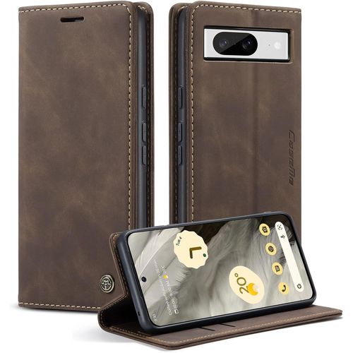 KAL-Coque Pour Google Pixel 8 Pochette, Etui Protection Housse Premium En Cuir Pu,Etui À Rabat Pochette De Portefeuille Étui Pour Google Pixel 8 Flip Case, Café