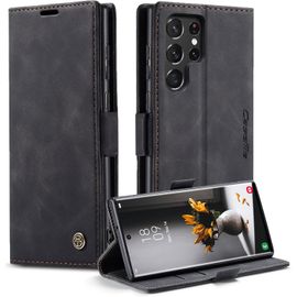 KAL-Coque Pour Samsung Galaxy S22 Ultra Pochette, Etui Protection Housse Premium En Cuir Pu,Etui À Rabat Pochette De Portefeuille Étui Pour Samsung Galaxy S22 Ultra 5G Case, Noir