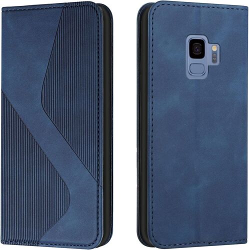 KALANKA-Coque pour Samsung Galaxy S9 - Étui Cuir Portefeuille avec Magnétique Flip Rabat Protection (Bleu)