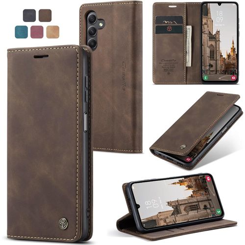 CAUC-Coque Samsung Galaxy A15 4G/5G, Housse Antichoc en Cuir PU Premium Fentes Cartes Etui Pochette de Portefeuille avec Fonction Support Case à Rabat pour Samsung Galaxy A15 4G/5G - Café