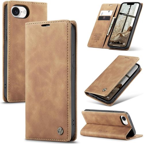 Kal-Coque Iphone 16e Housse Antichoc En Cuir Pu Premium Fentes Cartes Etui Pochette De Portefeuille Avec Fonction Support Case À Rabat Pour Iphone 16e - Brun