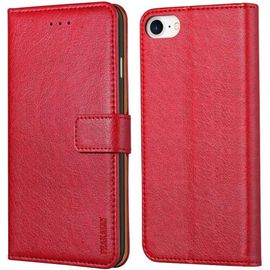 KAL-Coque Pour Iphone Se 2022 5G/Se 2020/6/6S/7/8, Housse De Protection Etui À Rabat Premium En Cuir Pu [Pochette De Portefeuille] [Fermeture Magnétique] - Rouge