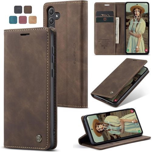 Trahoo-Coque Pour Samsung Galaxy A55 Pochette, Etui Protection Housse Premium En Cuir Pu,Etui À Rabat Pochette De Portefeuille Étui Pour Samsung Galaxy A55 5g Case, Café