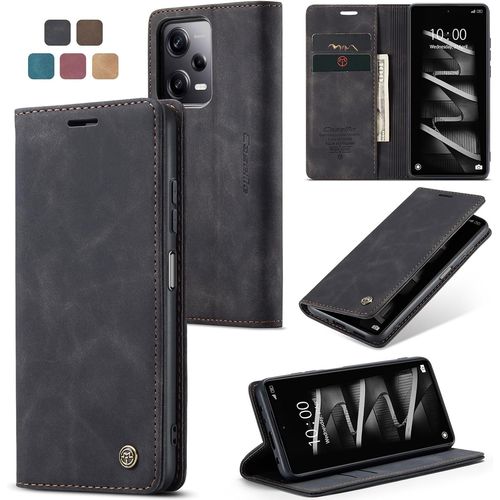 Kal-Coque Pour Xiaomi Redmi Note 12 Pro 5g Pochette, Etui Protection Housse Premium En Cuir Pu,Etui À Rabat Pochette De Portefeuille Étui Pour Xiaomi Redmi Note 12 Pro 5g Case, Noir