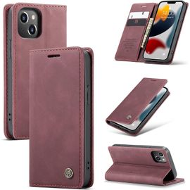 Fabur-Coque Iphone 13 Mini, Housse Antichoc En Cuir Pu Premium Fentes Cartes Etui Pochette De Portefeuille Avec Fonction Support Case À Rabat Pour Iphone 13 Mini - Vin Rouge