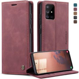 Kalanka-Coque Samsung Galaxy A51, Housse Antichoc En Cuir Pu Premium Fentes Cartes Etui Pochette De Portefeuille Avec Fonction Support Case À Rabat Pour Samsung Galaxy A51 - Vin Rouge