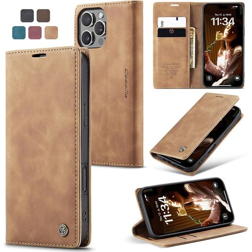 Aefj-Coque Iphone 16 Pro Max Housse Antichoc En Cuir Pu Premium Fentes Cartes Etui Pochette De Portefeuille Avec Fonction Support Case À Rabat Pour Iphone 16 Pro Max - Brun
