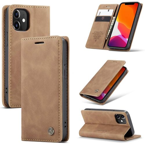 Kalanka-Coque Iphone 12 Mini, Housse Antichoc En Cuir Pu Premium Fentes Cartes Etui Pochette De Portefeuille Avec Fonction Support Case À Rabat Pour Iphone 12 Mini - Brun