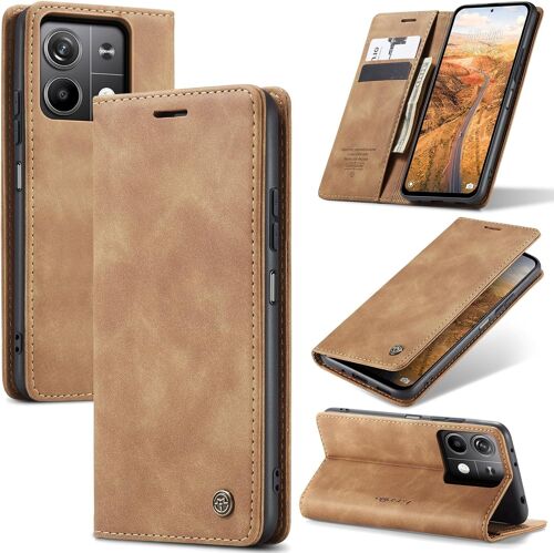 SJZG-Coque Pour Xiaomi Redmi Note 13 5G Premium Housse Cuir Protection Pochette Rabat Portefeuille Flip Case Porte Magnétique Coque Étui Pour Redmi Note 13 5G, Brun