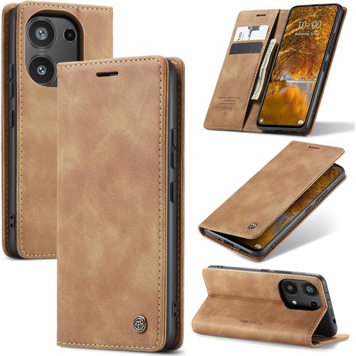 Trahoo-Coque Pour Xiaomi Redmi Note 13 Pro 4g Premium Housse Cuir Protection Pochette Rabat Portefeuille Flip Case Porte Magnétique Coque Étui Pour Redmi Note 13 Pro 4g, Brun