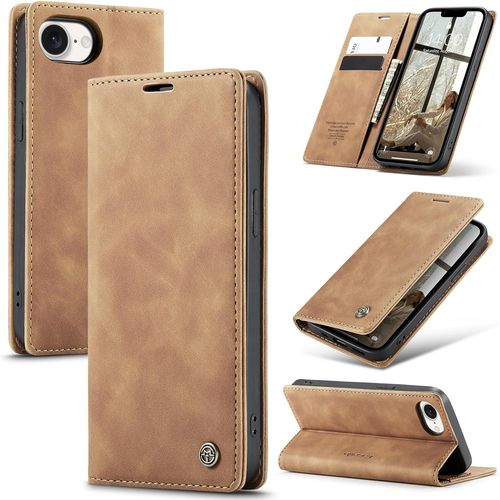 Kal-Coque Pour Iphone 16e 5g Premium Housse Cuir Protection Pochette Rabat Portefeuille Flip Case Porte Magnétique Coque Étui Pour Iphone 16e, Brun