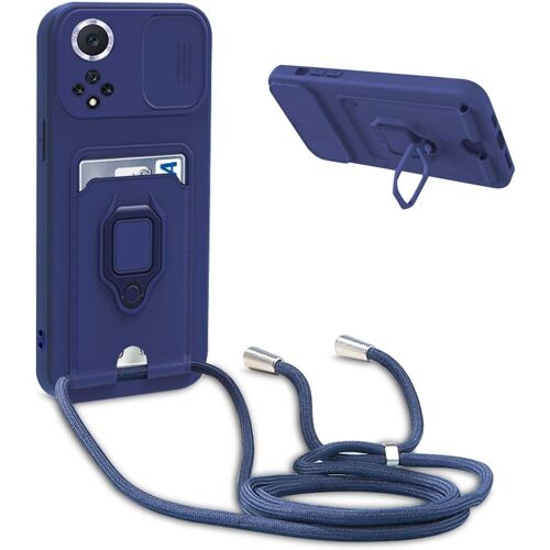 MDY-Coque avec Cordon pour Huawei Honor 50 / Nova 9,Collier pour Étui Colliers de cellulaire Réglable Corde Silicone Souple Case,Protection de la Caméra,Support,Porte Cartes - Bleu