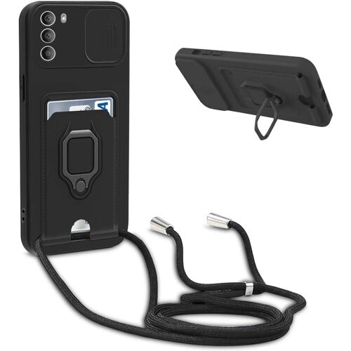 KAL-Coque Avec Cordon Pour Motorola Moto G31/G41,Collier Pour Étui Colliers De Cellulaire Réglable Corde Silicone Souple Case,Protection De La Caméra,Support,Porte Cartes - Noir